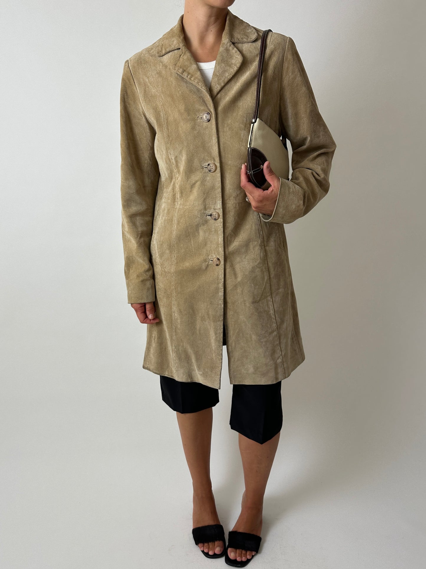 Long suede coat | Soft sand