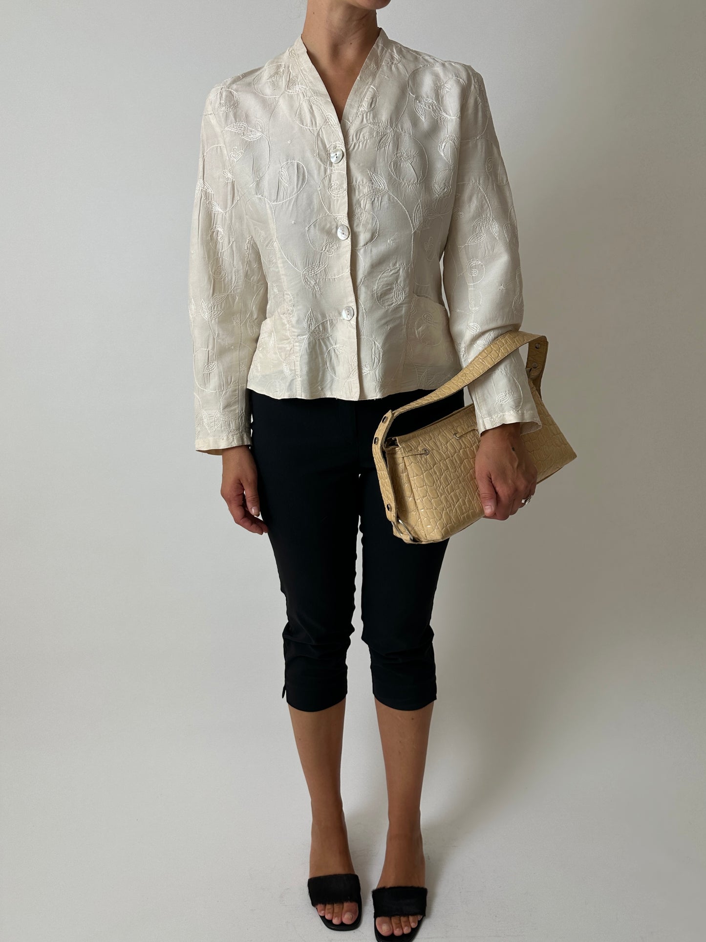 Embroidered silk jacket | Off white