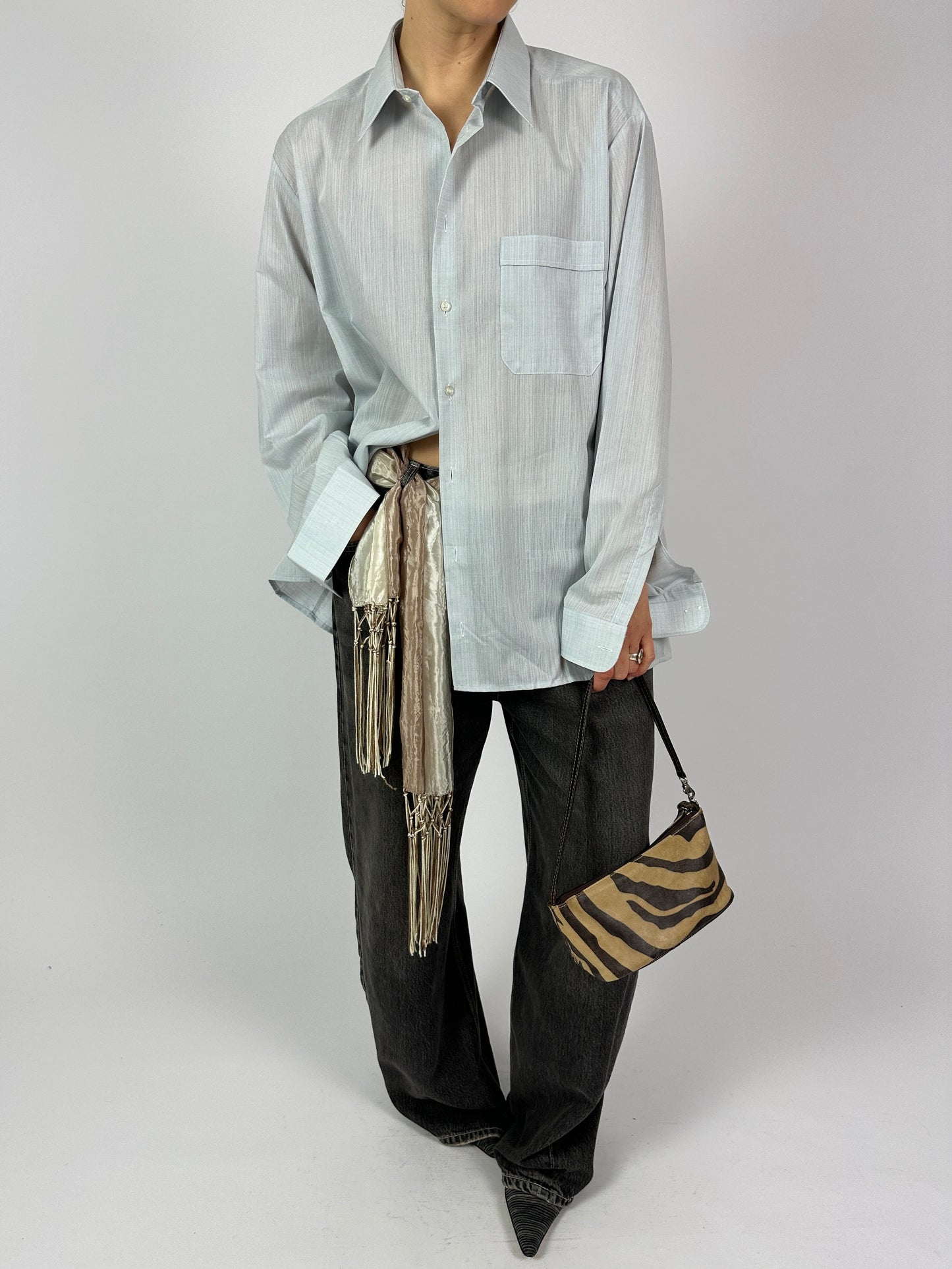Satin fringed scarf | Powder