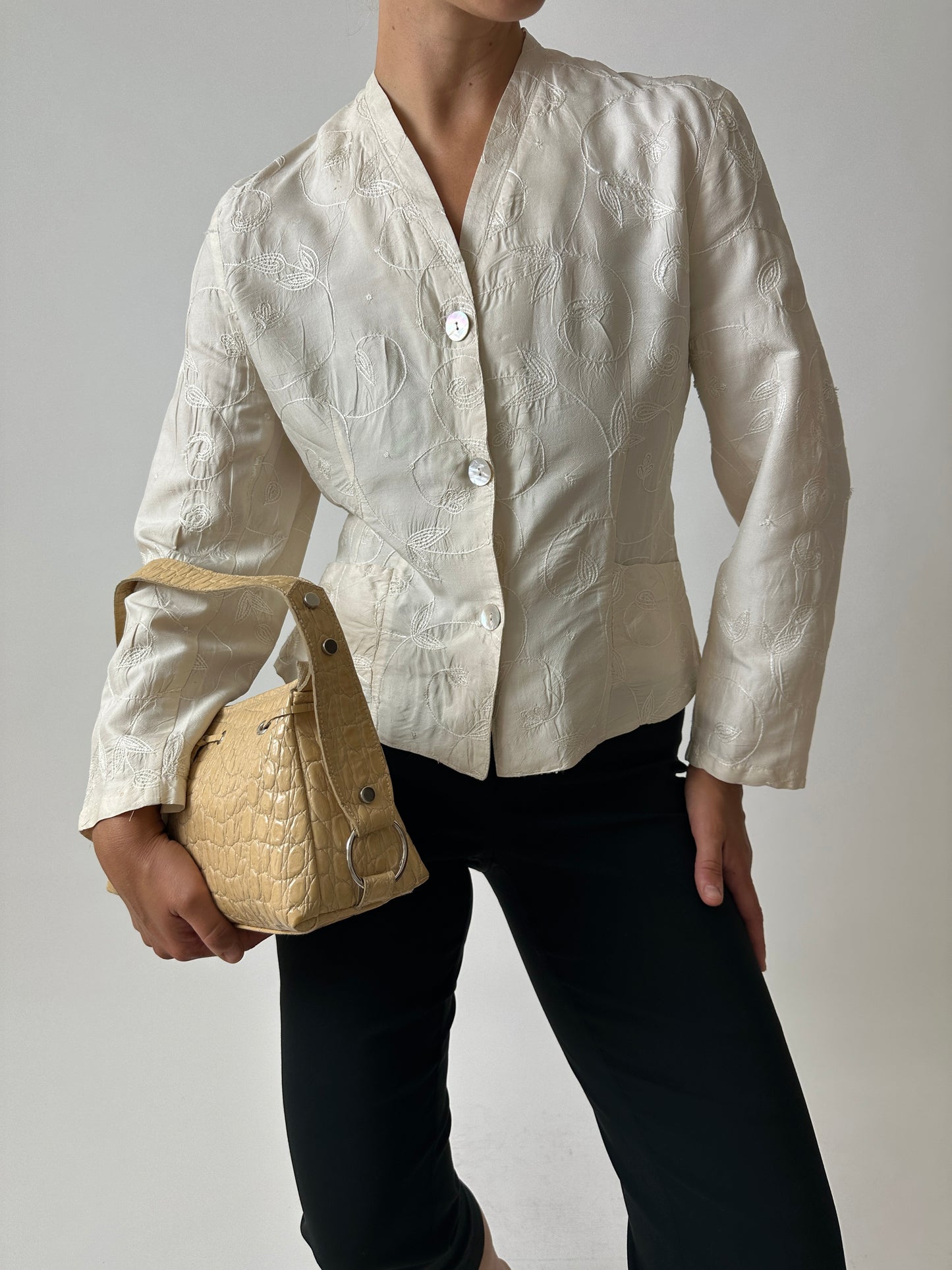 Embroidered silk jacket | Off white