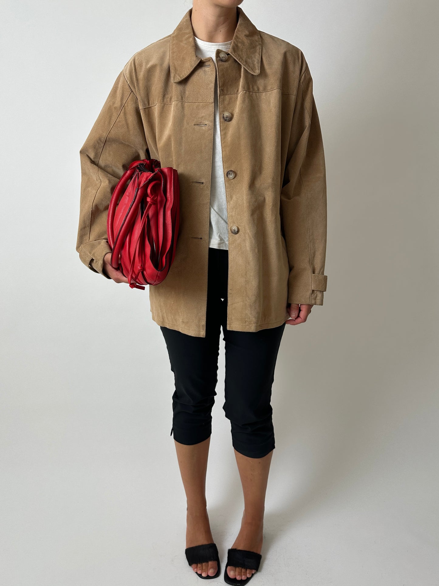 Suede relaxed jacket | Camel beige