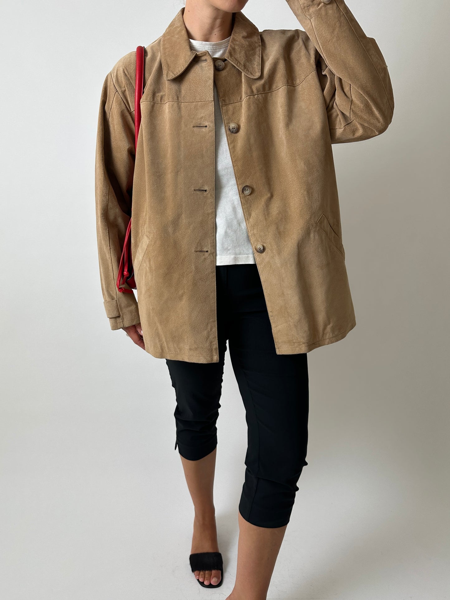 Suede relaxed jacket | Camel beige
