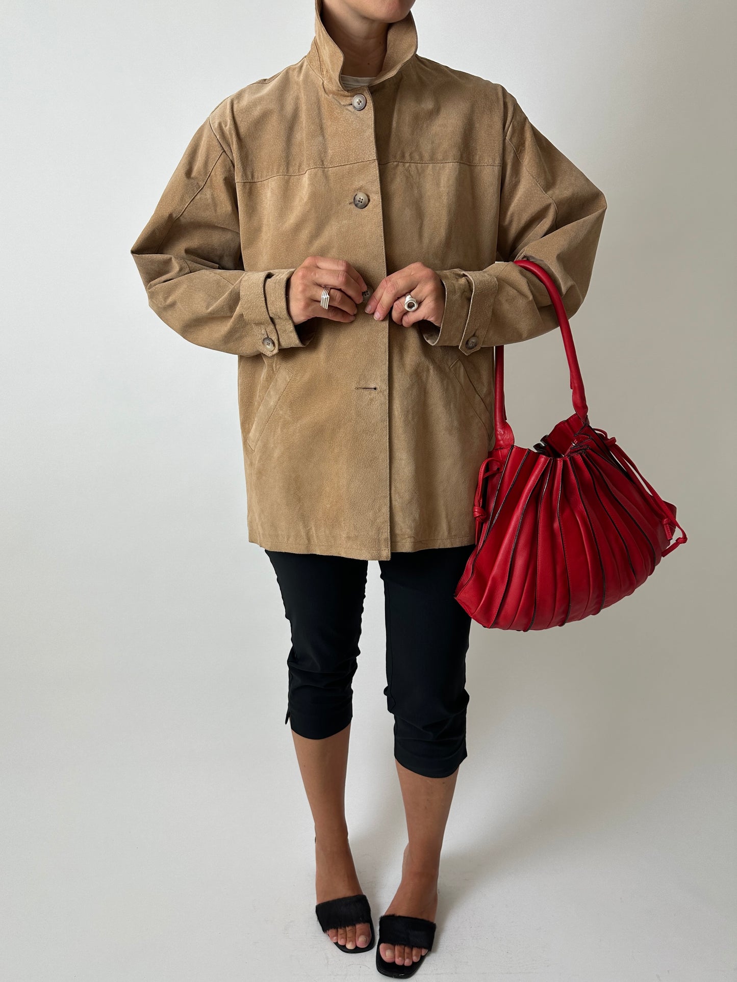 Suede relaxed jacket | Camel beige