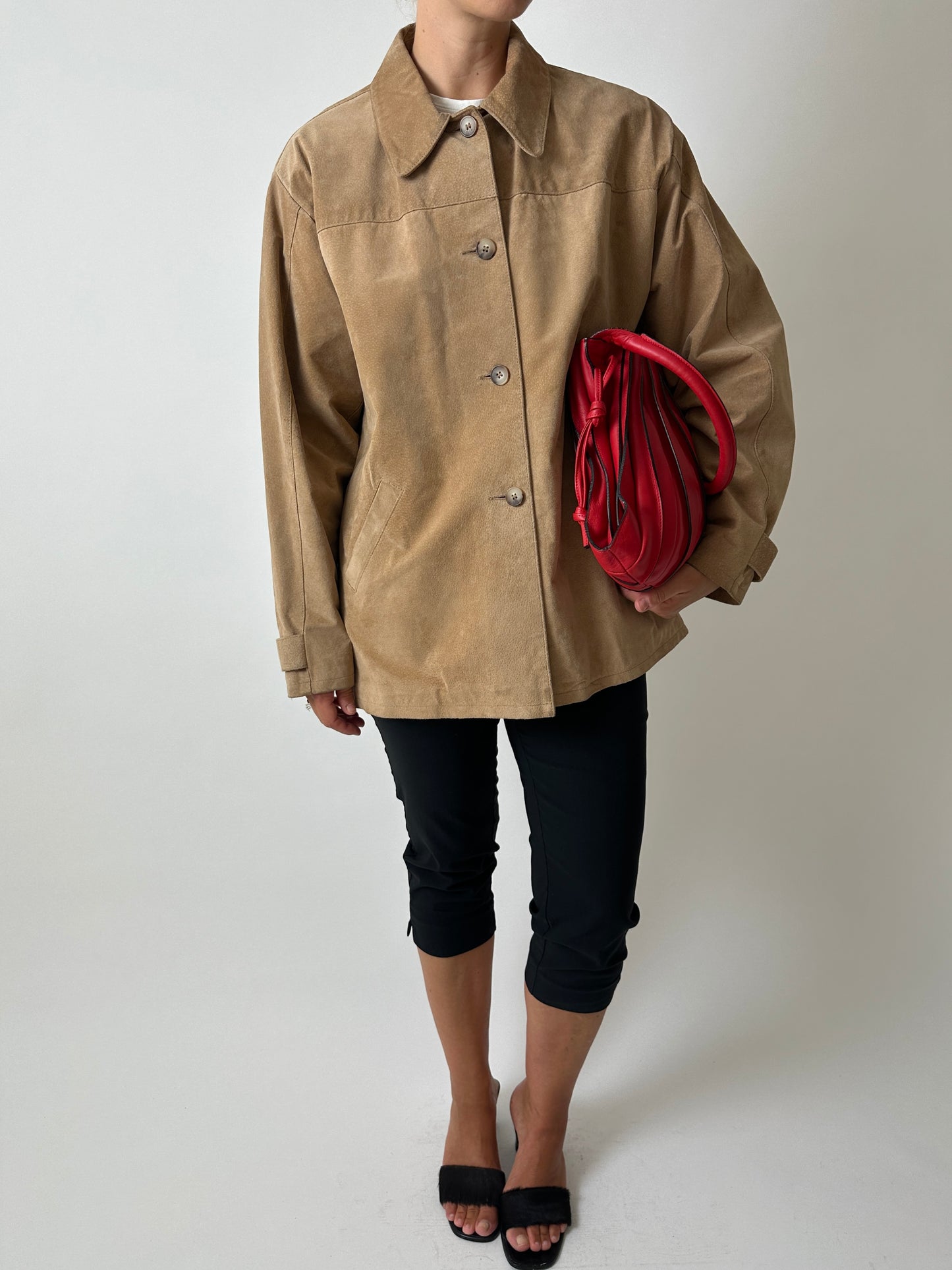 Suede relaxed jacket | Camel beige