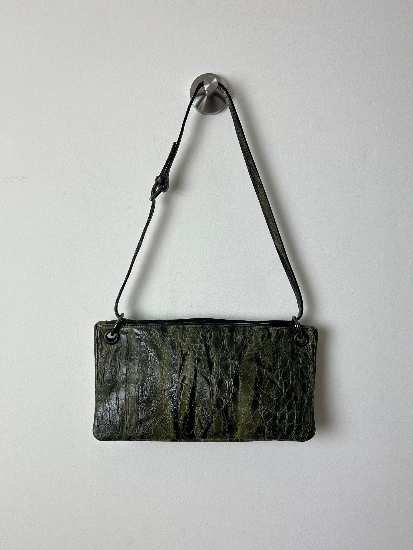 Croc embossed leather bag | Forest green