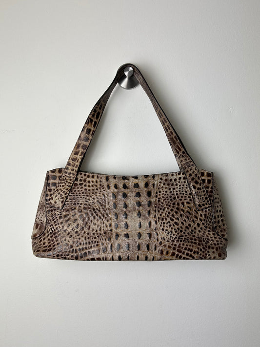 Croc embossed leather bag | Brown