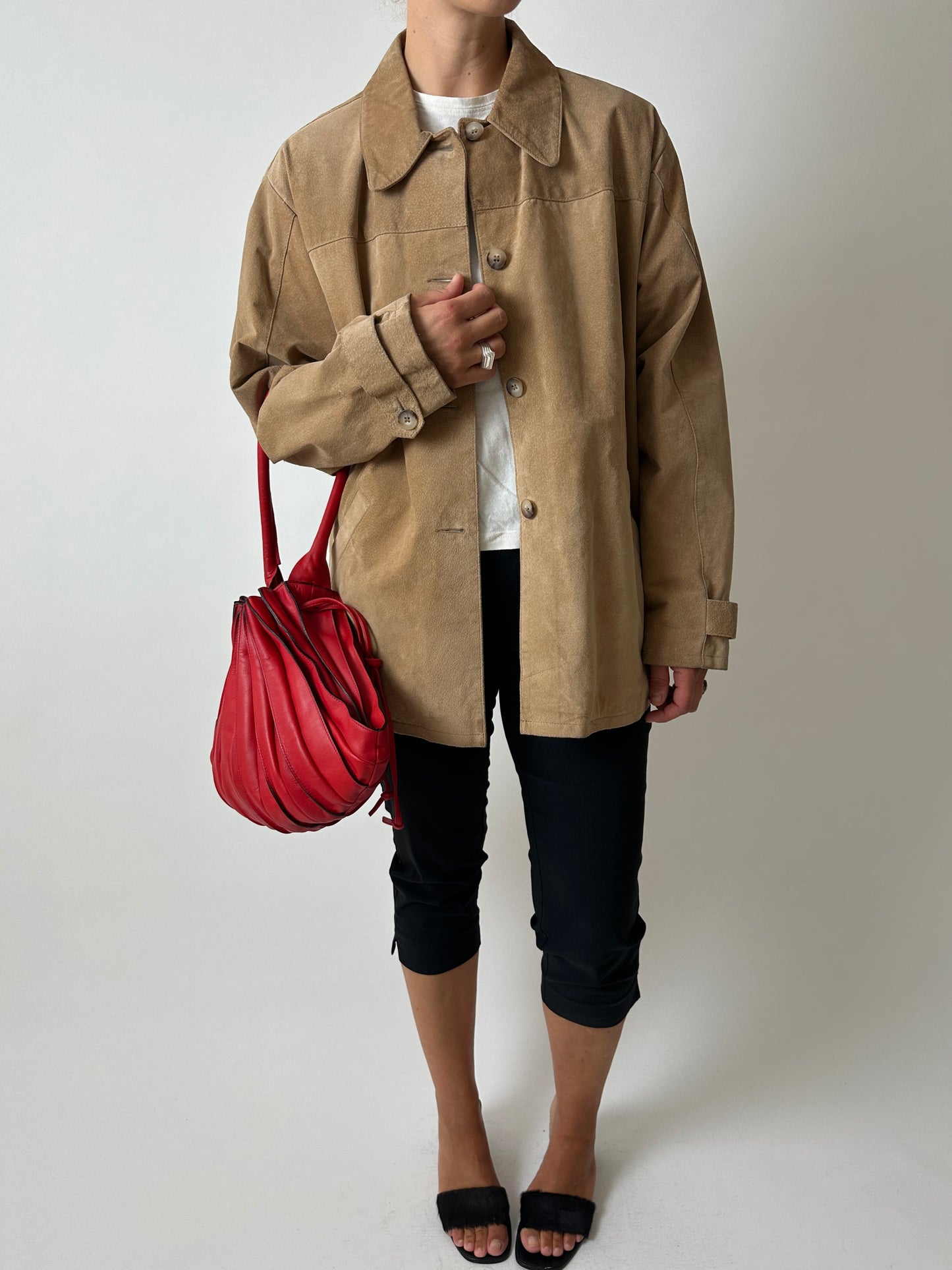 Suede relaxed jacket | Camel beige
