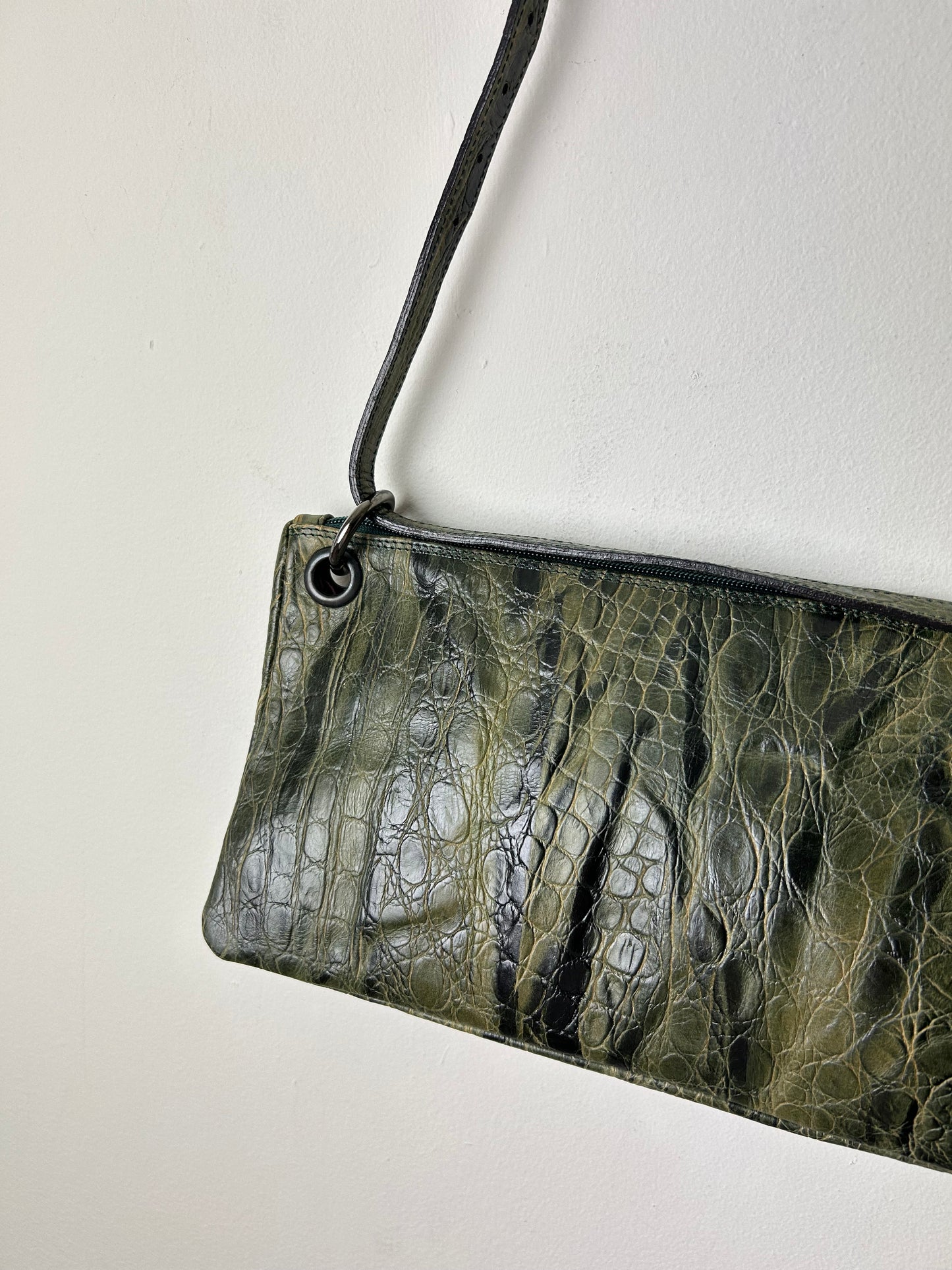 Croc embossed leather bag | Forest green