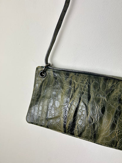 Croc embossed leather bag | Forest green