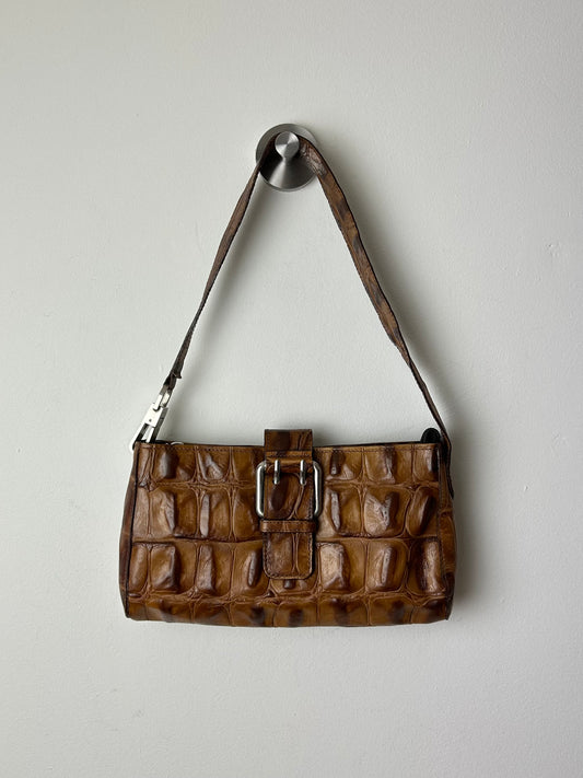 Croc embossed leather bag | Amber brown