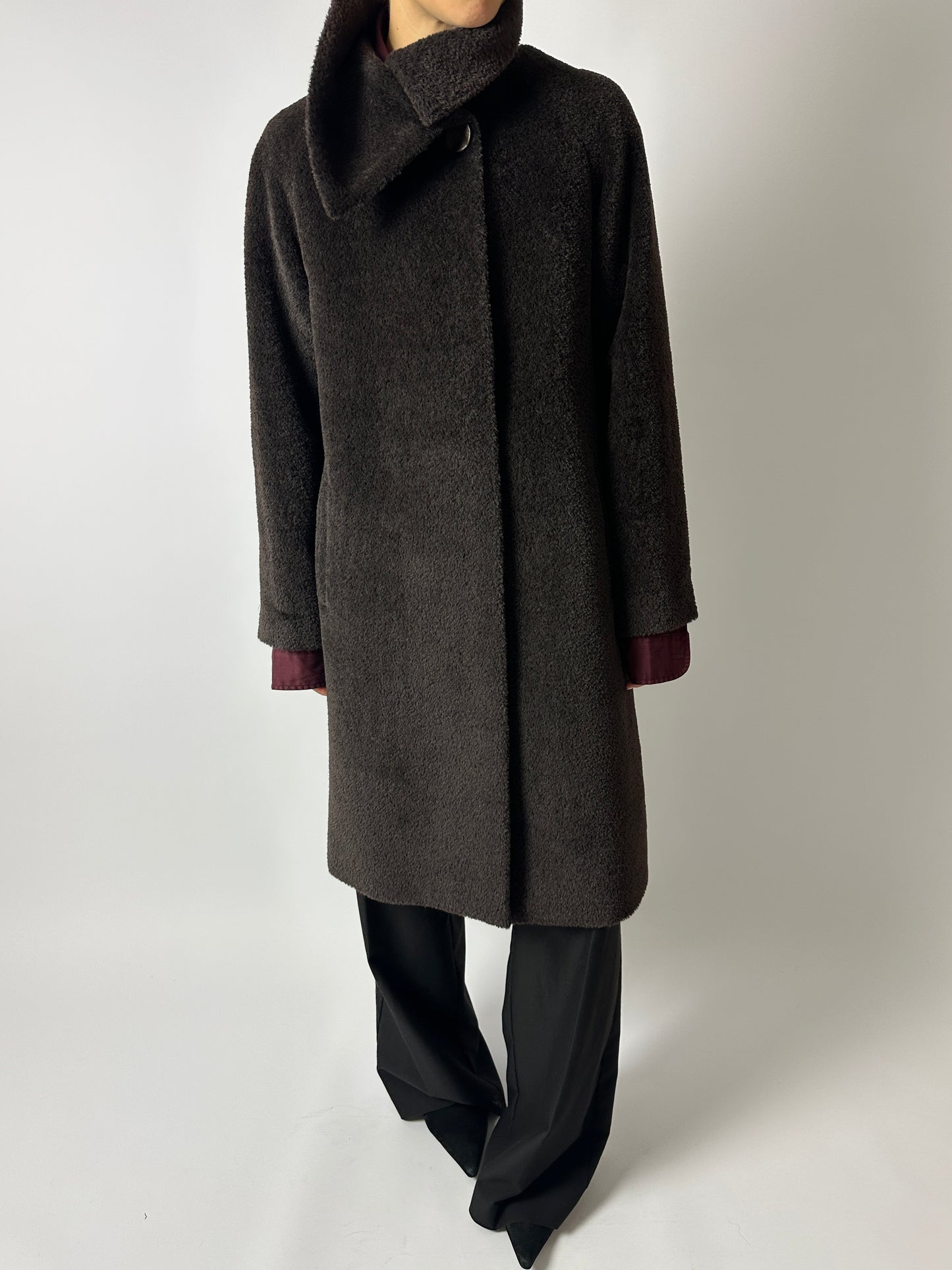 Long Alpaca wool coat | Dark Brown