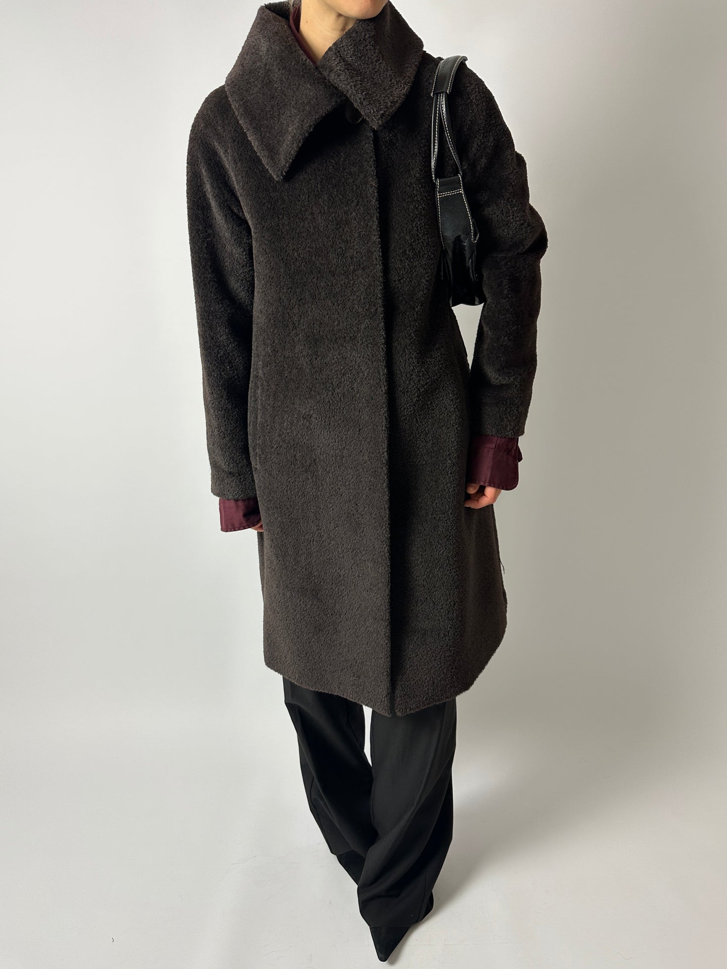 Long Alpaca wool coat | Dark Brown