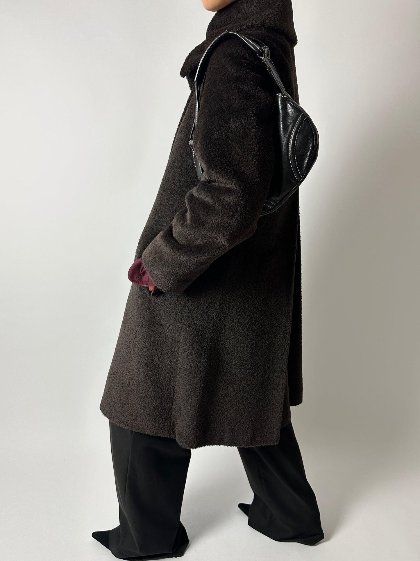 Long Alpaca wool coat | Dark Brown
