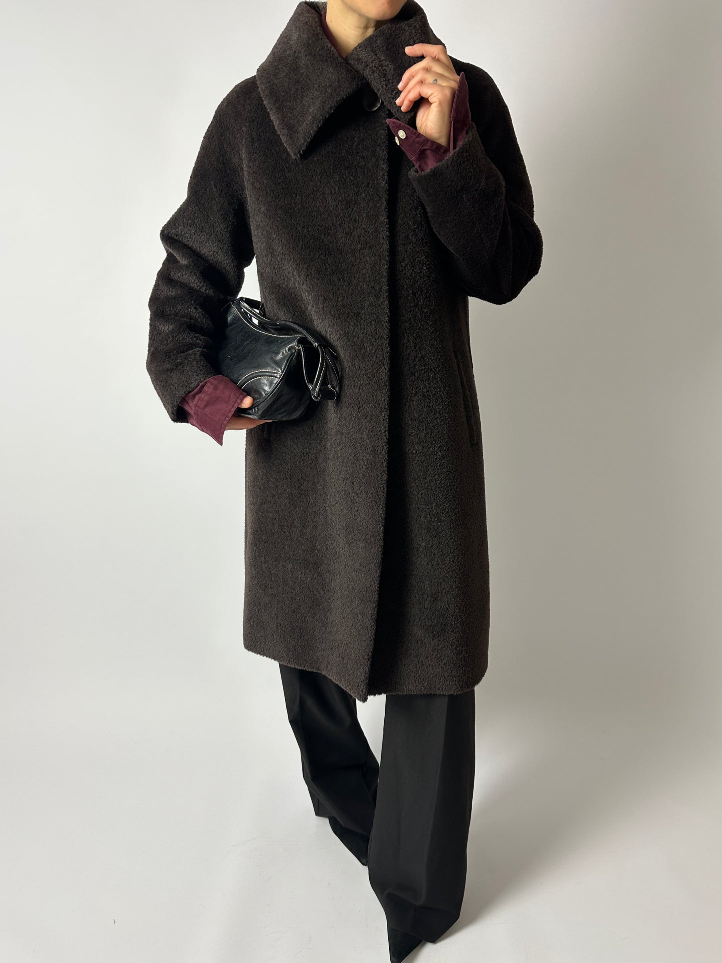 Long Alpaca wool coat | Dark Brown