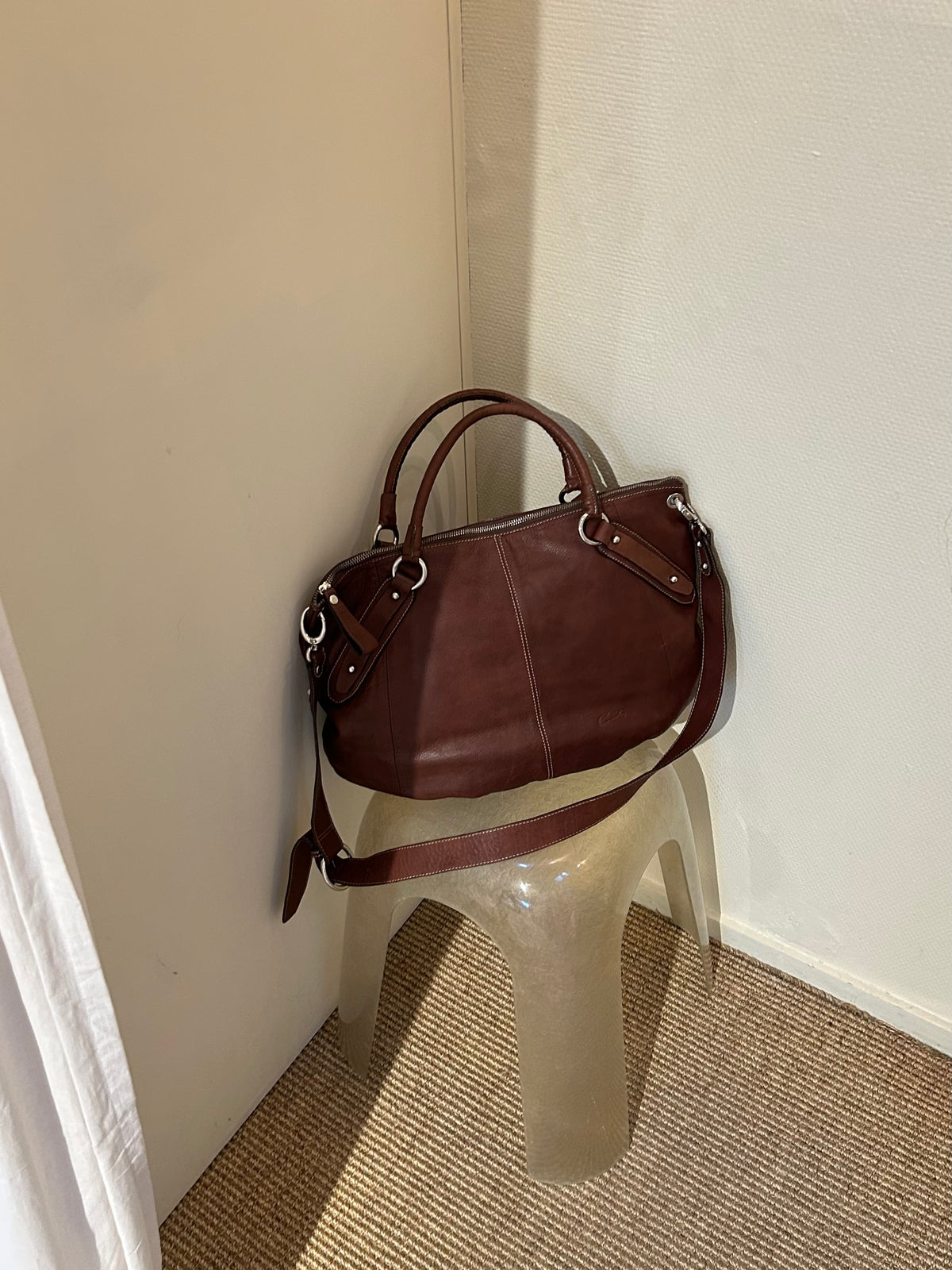 Leather tote bag | Dark brown