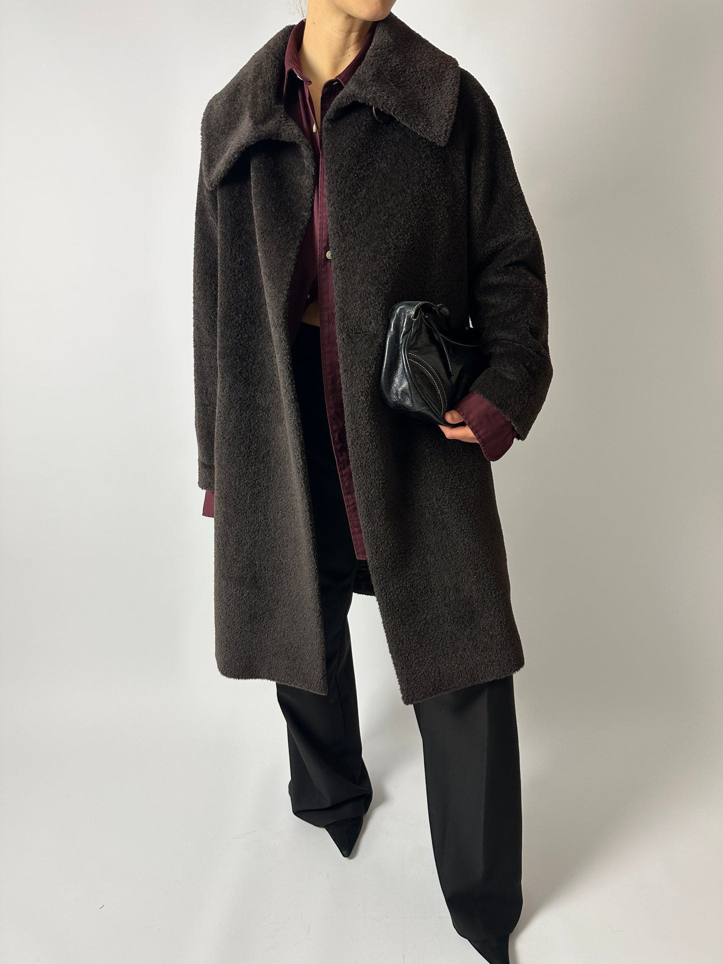 Long Alpaca wool coat | Dark Brown