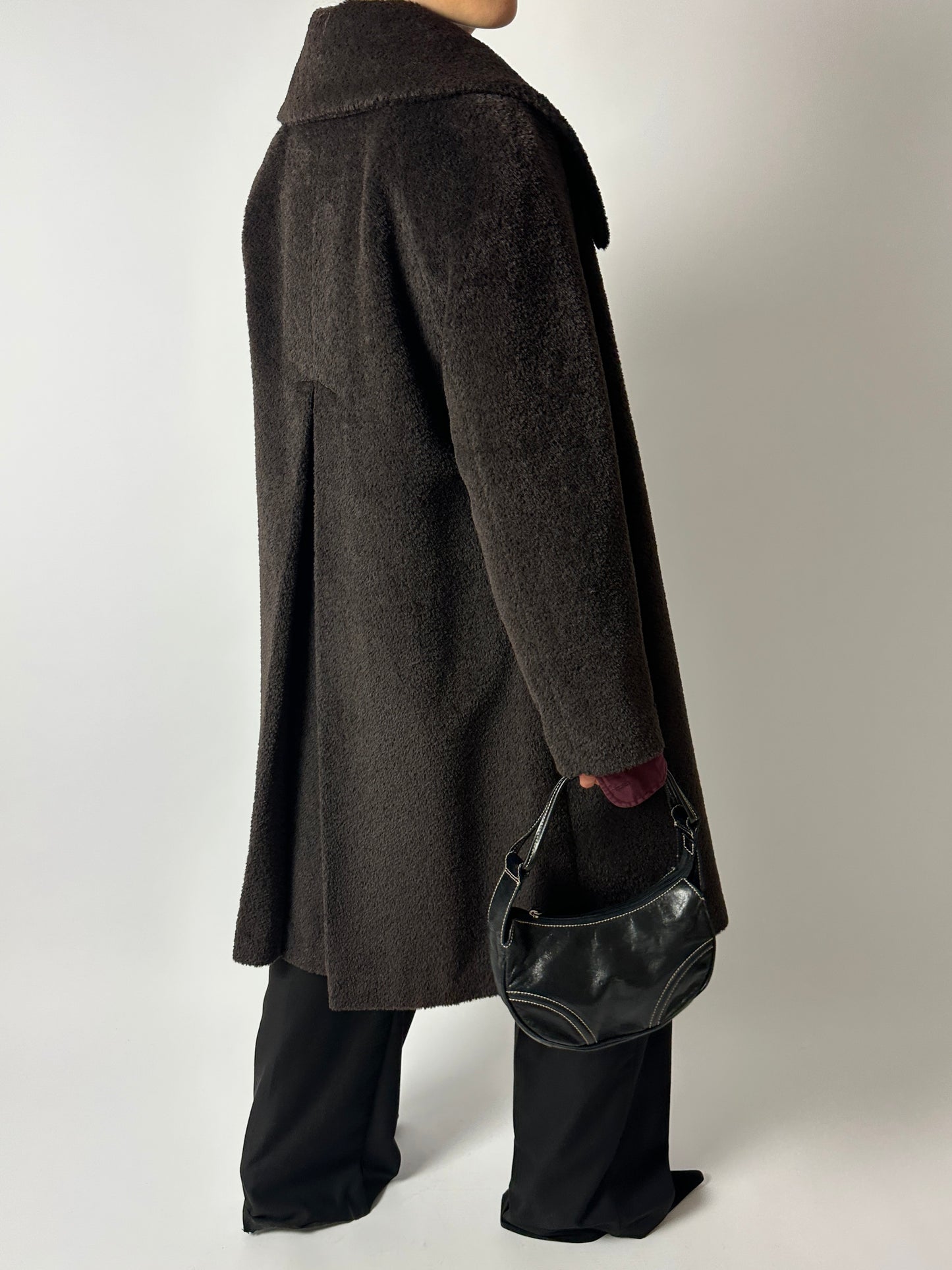 Long Alpaca wool coat | Dark Brown