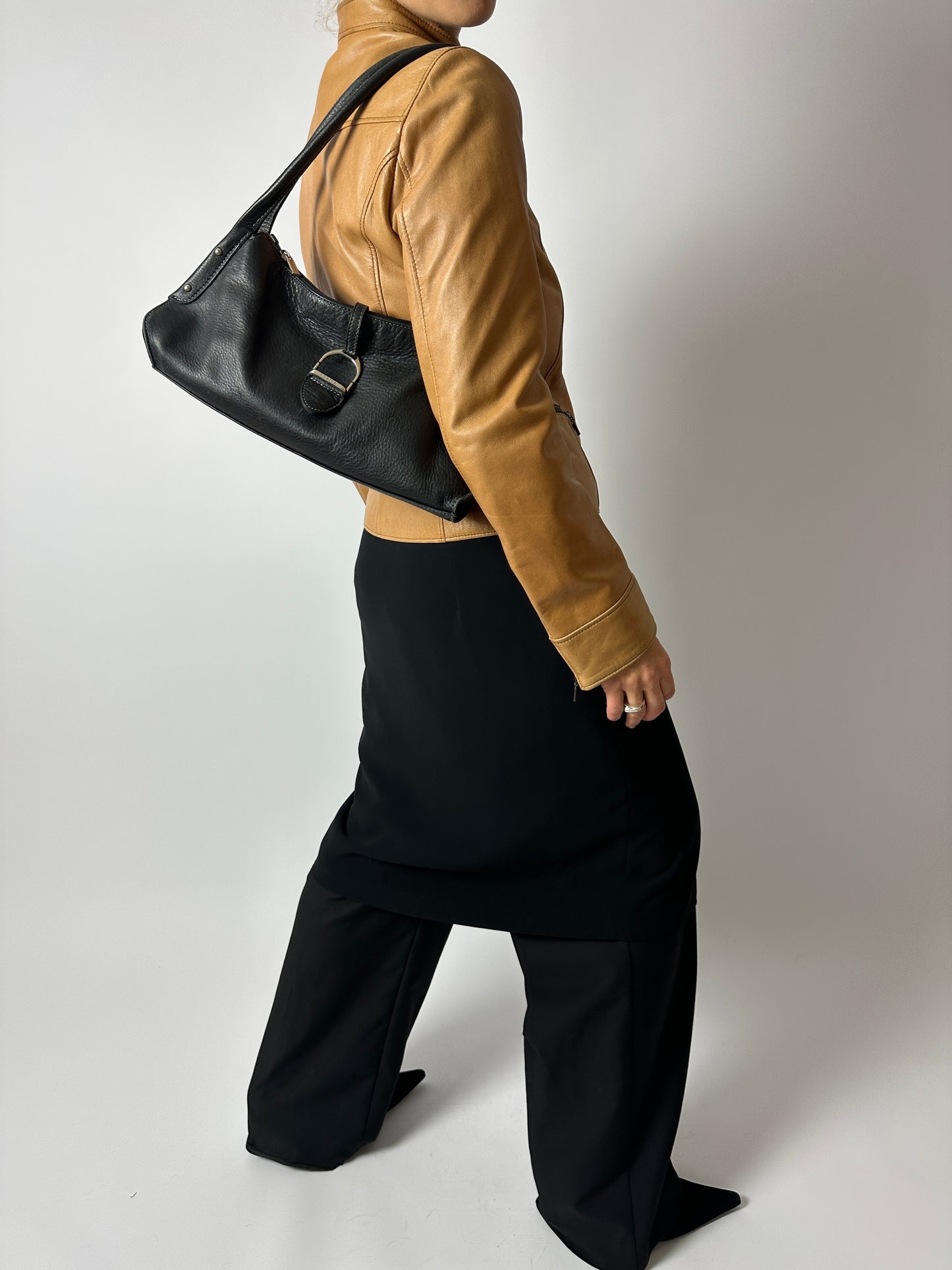 Leather fitted jacket | Camel