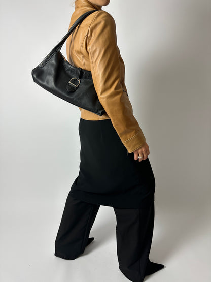 Leather fitted jacket | Camel