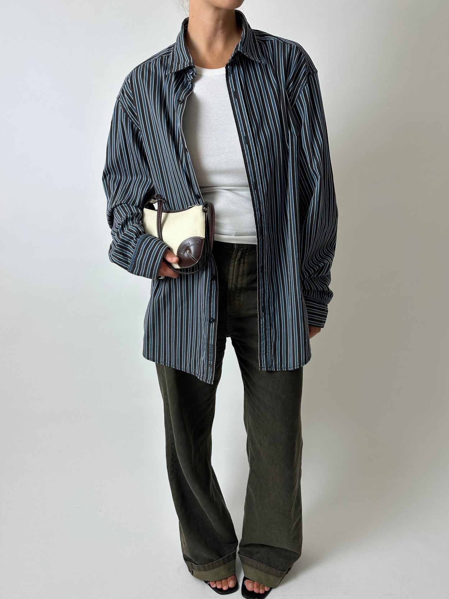 Oversized striped shirt | Brown / Blue