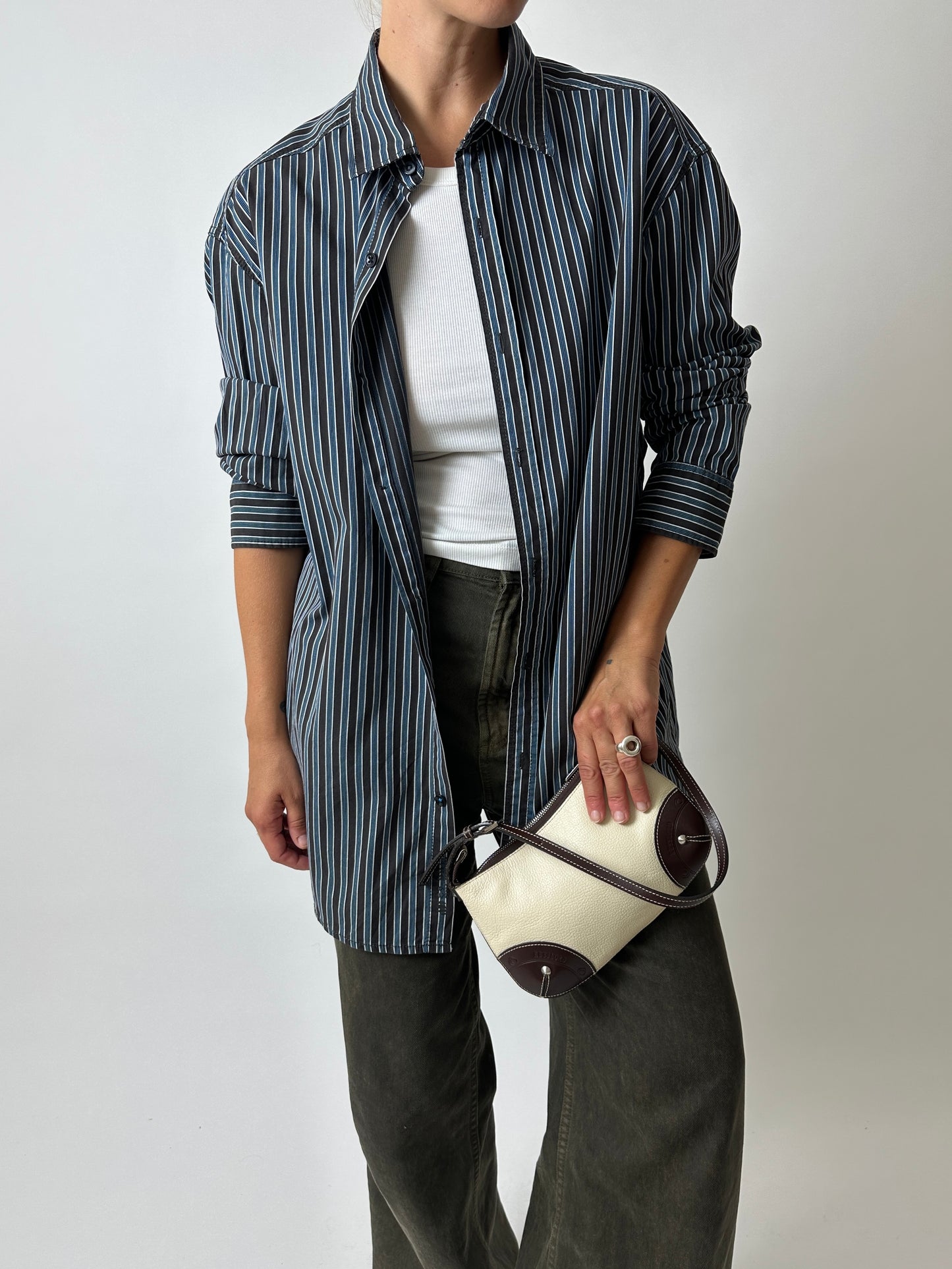 Oversized striped shirt | Brown / Blue