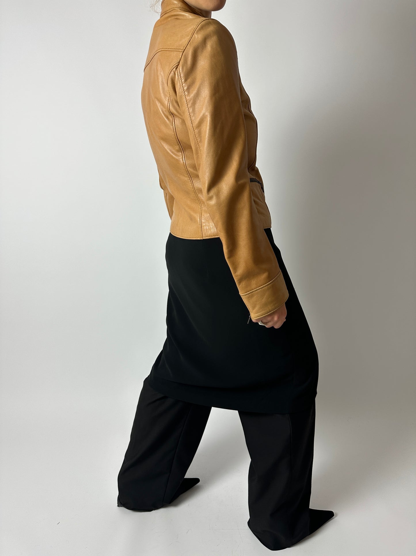 Leather fitted jacket | Camel