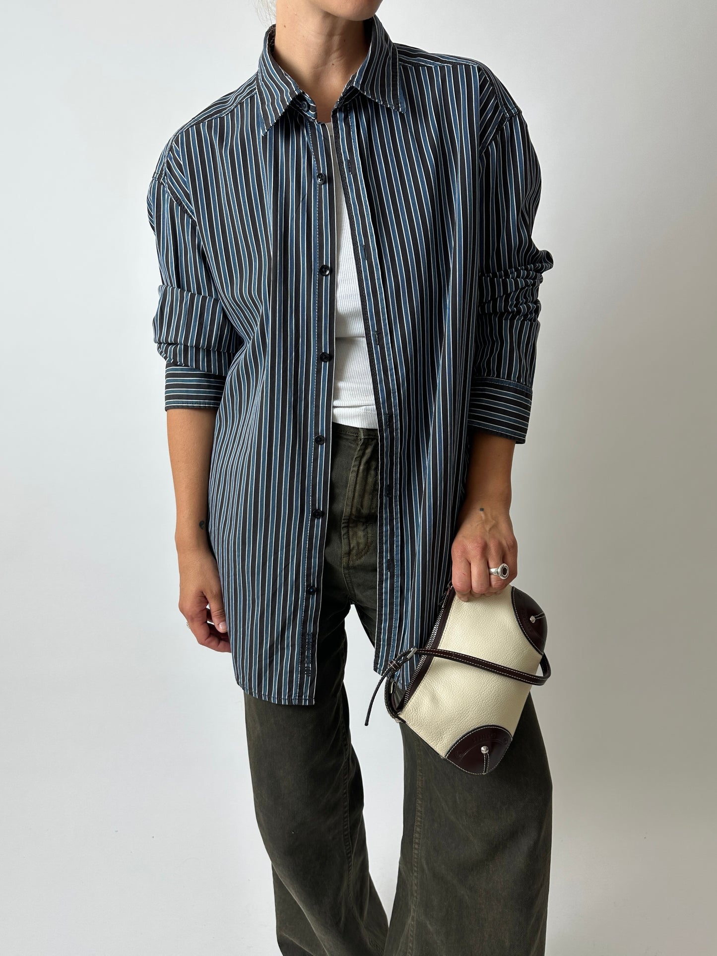 Oversized striped shirt | Brown / Blue