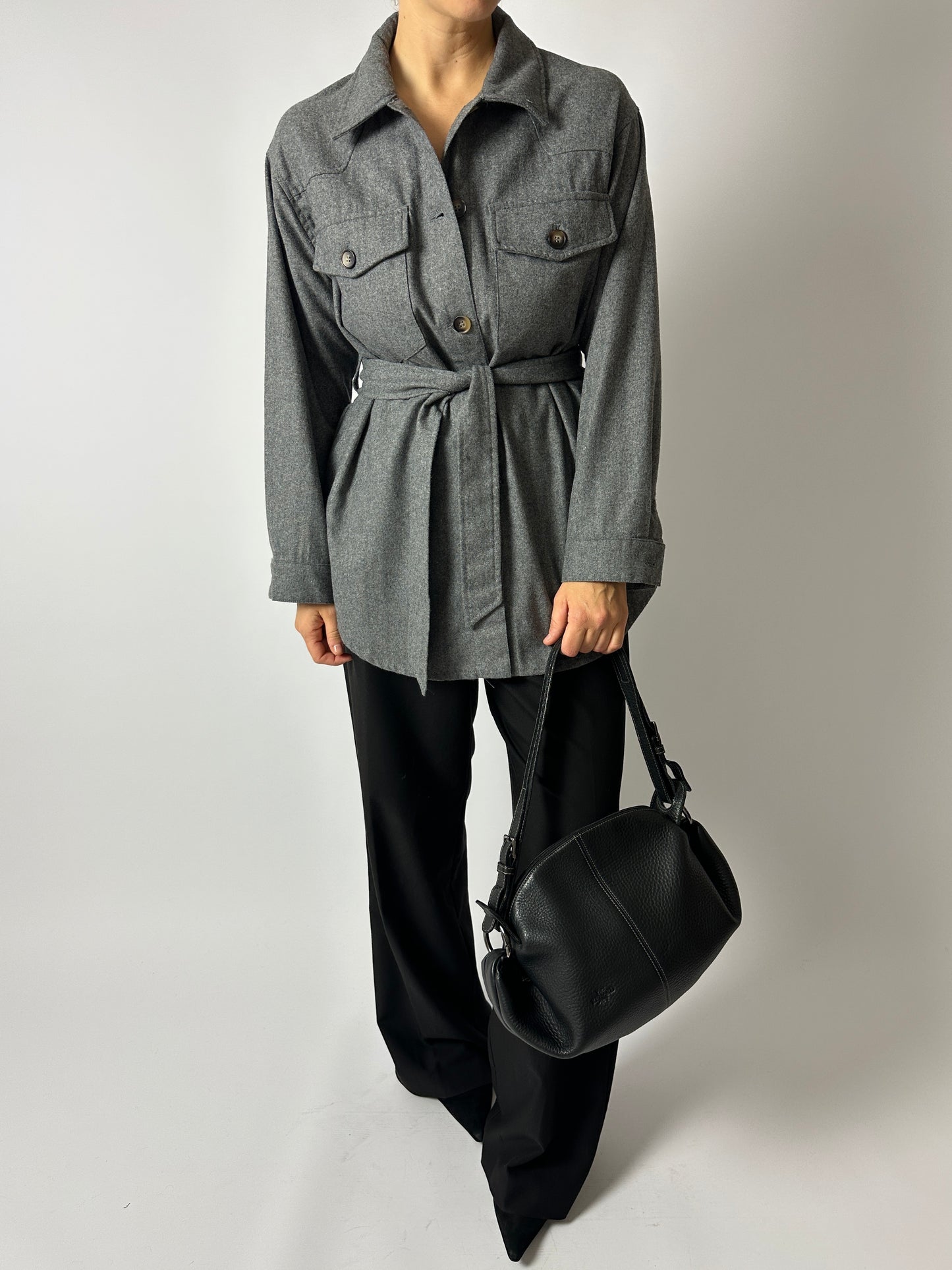 Belted shirt jacket | Grey