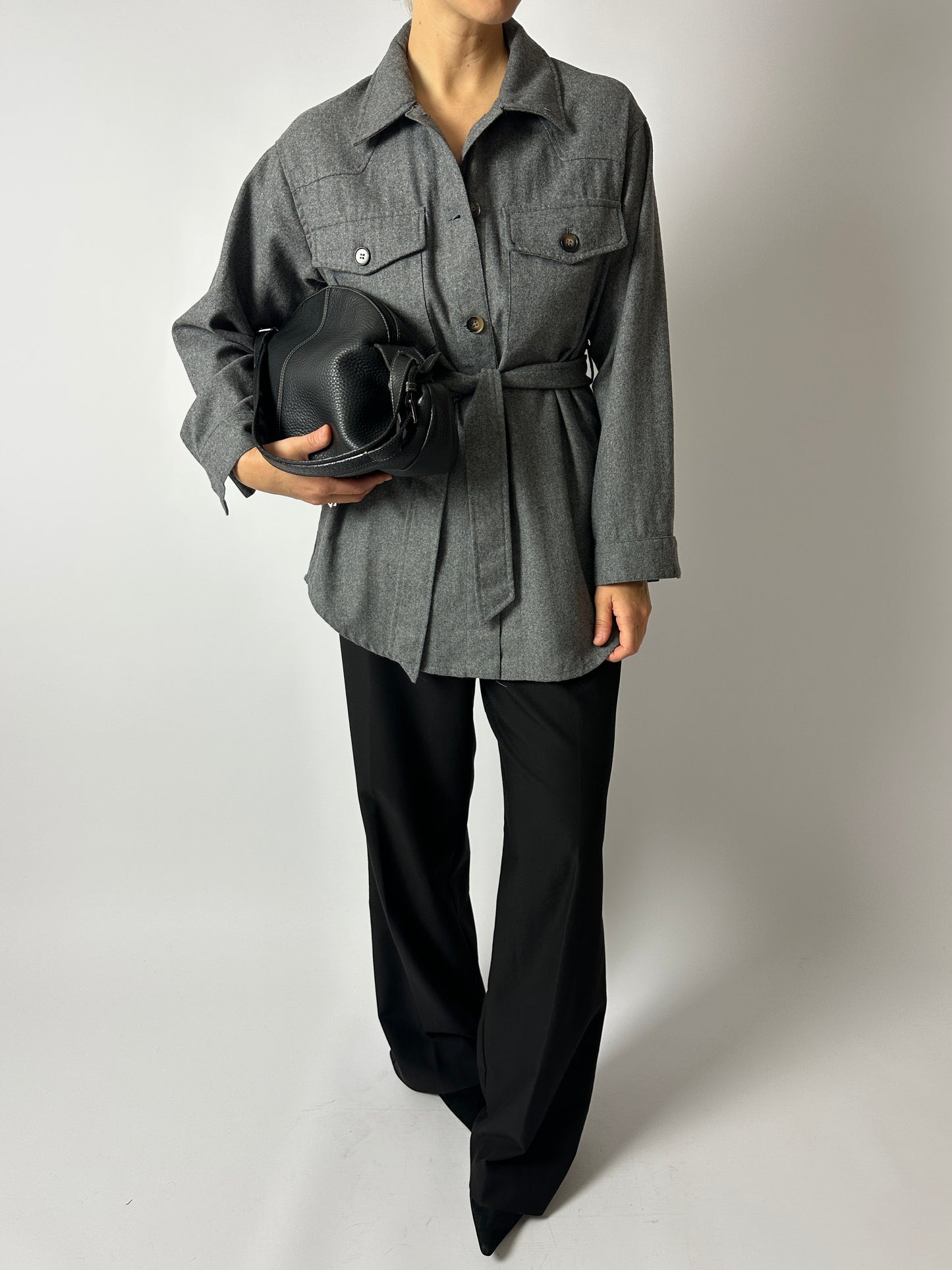 Belted shirt jacket | Grey