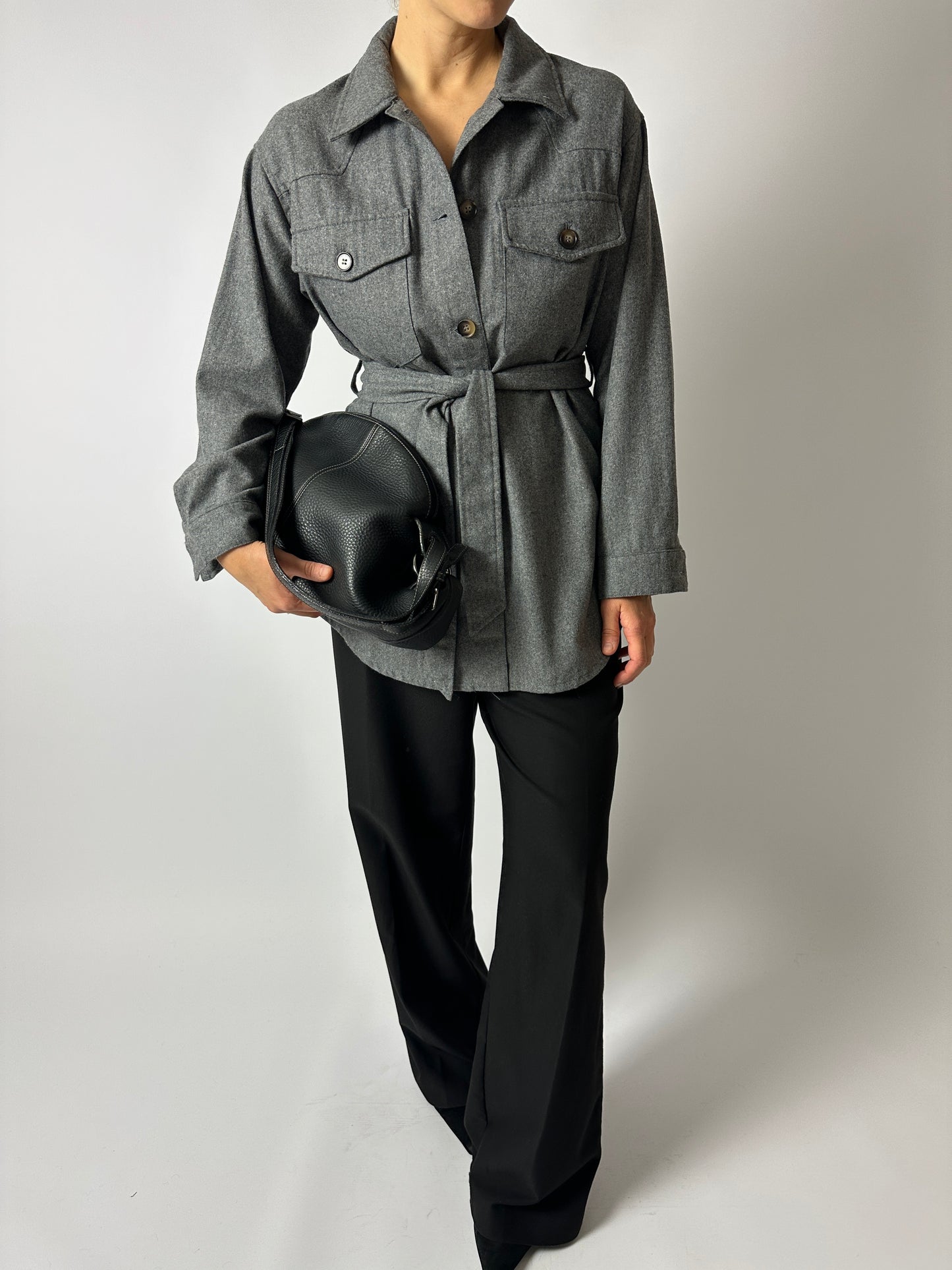 Belted shirt jacket | Grey