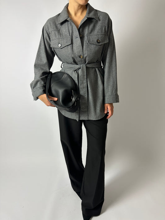 Belted shirt jacket | Grey