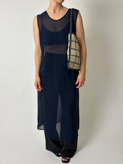 Raffia checked bag | Ecru / navy