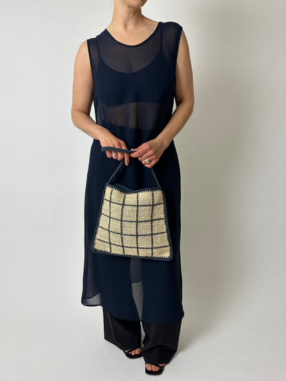 Raffia checked bag | Ecru / navy