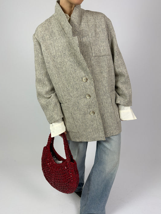 Woven blazer coat | Stone