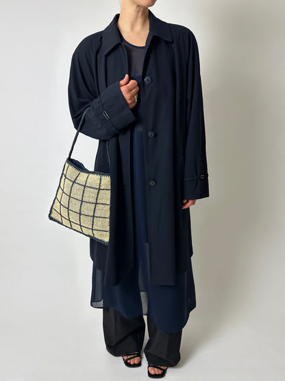 Raffia checked bag | Ecru / navy