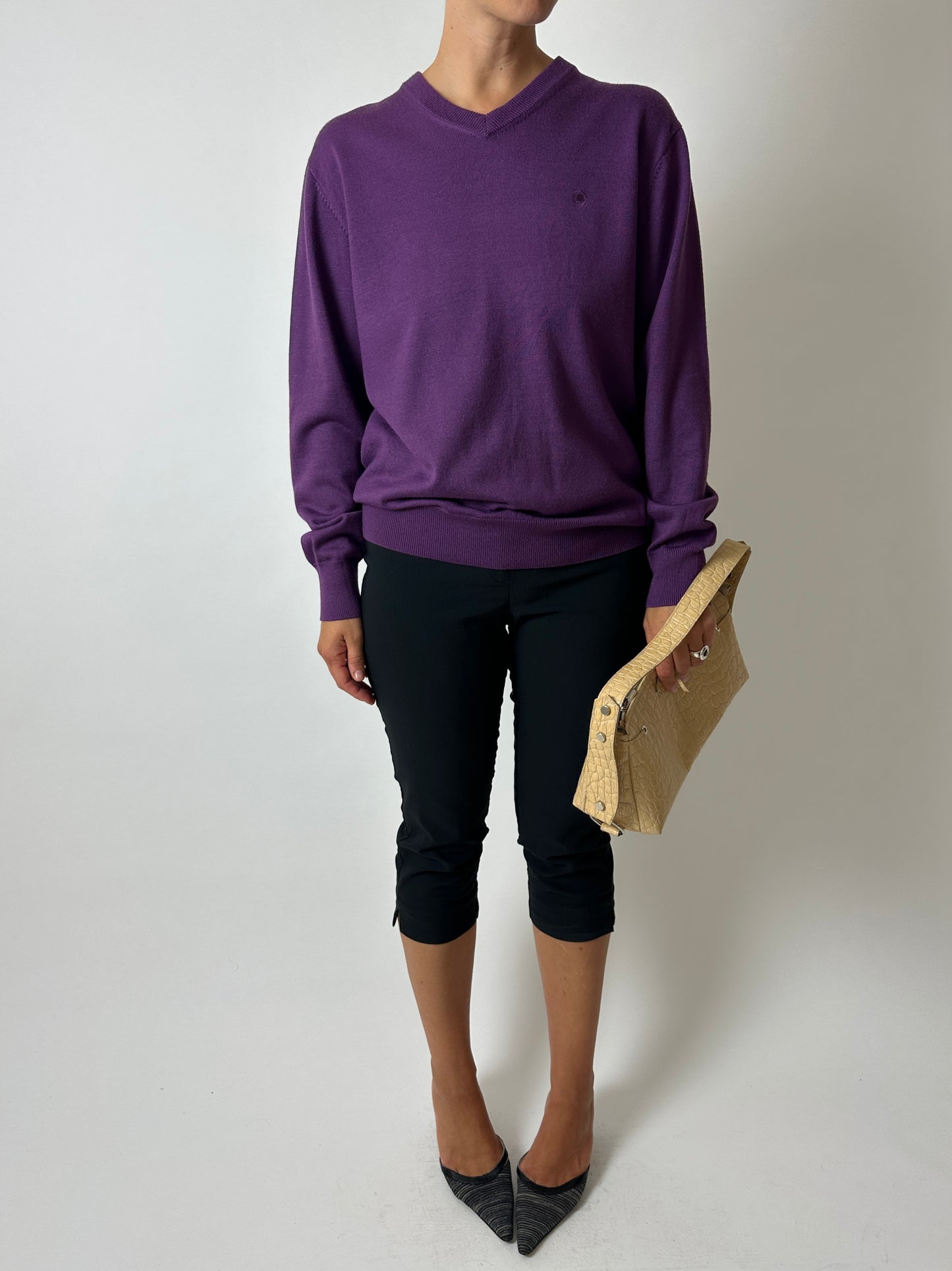 Wool v-neck sweater | Purple