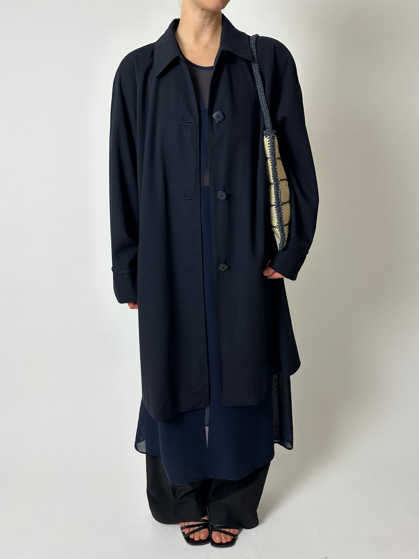 Raffia checked bag | Ecru / navy