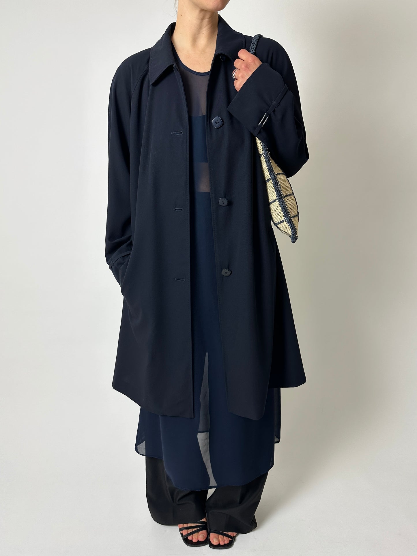 Raffia checked bag | Ecru / navy