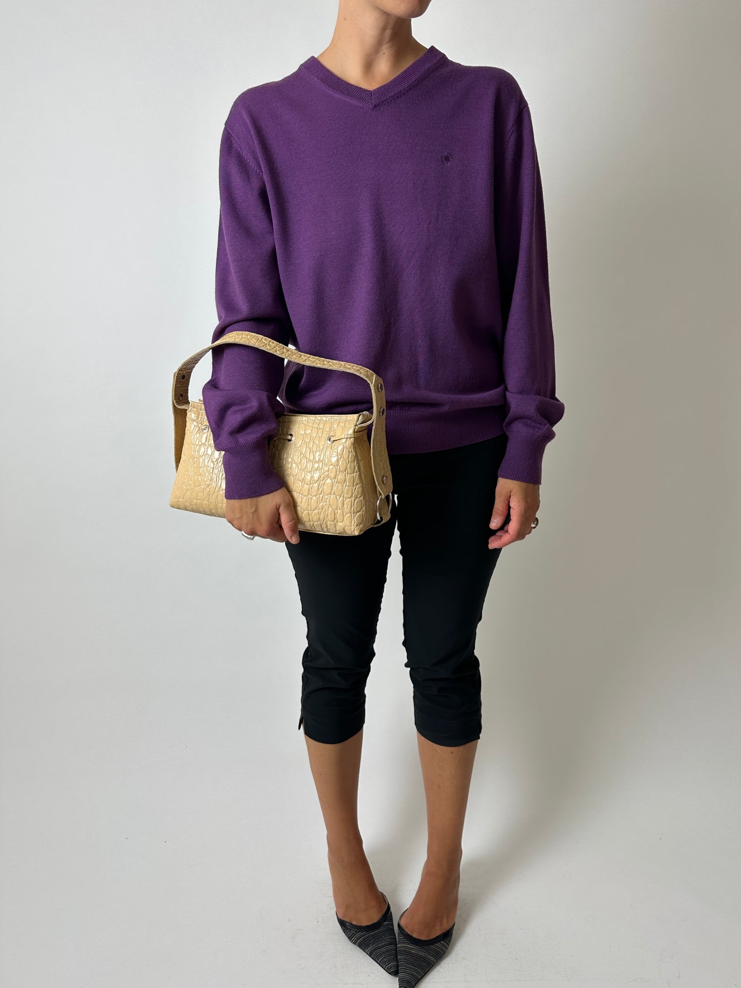 Wool v-neck sweater | Purple