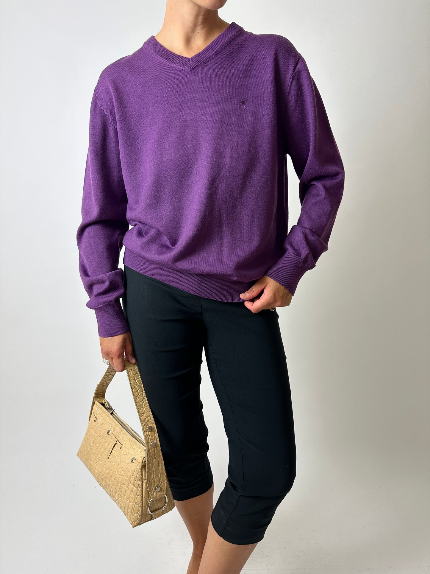 Wool v-neck sweater | Purple