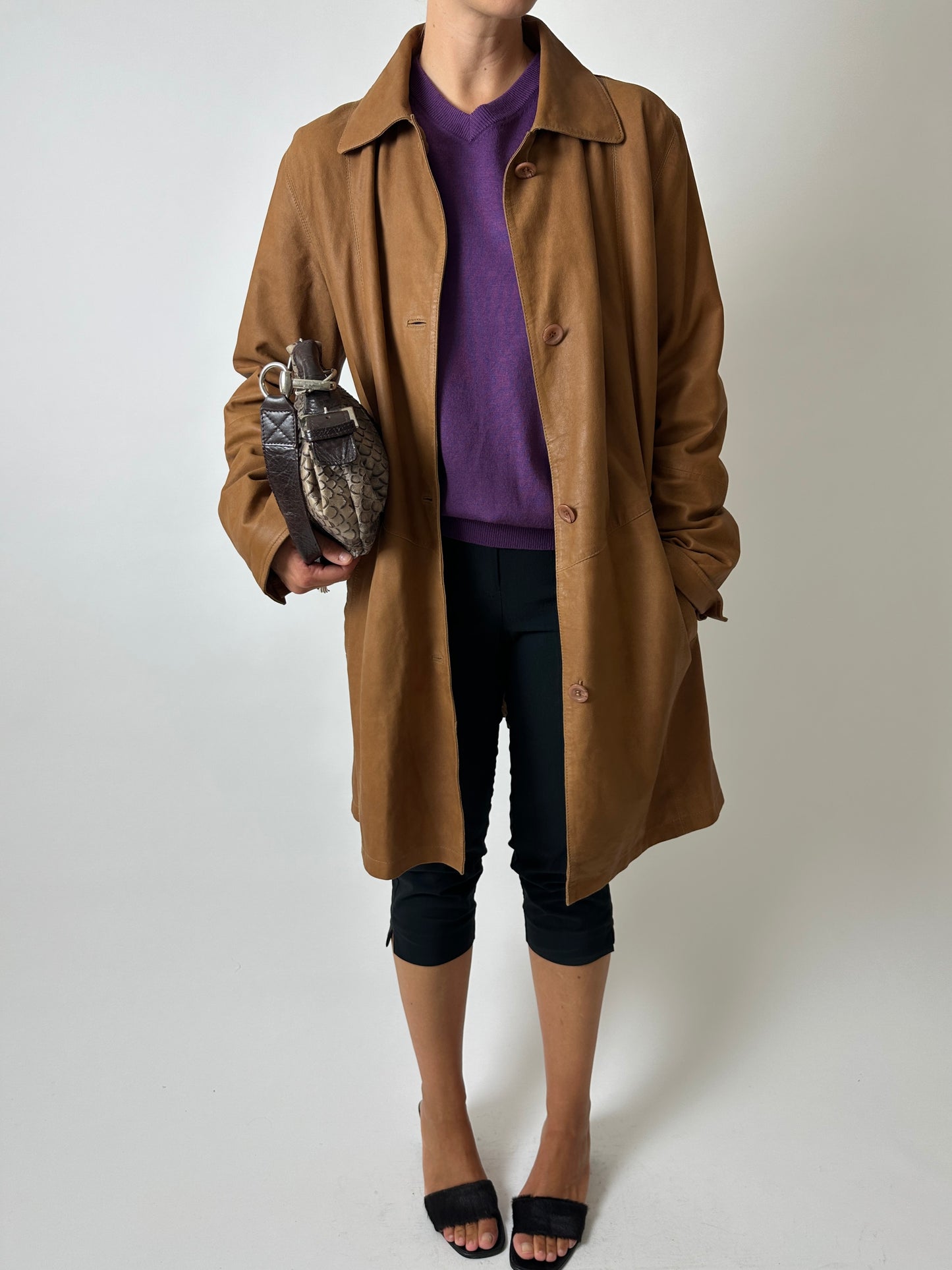 Long leather coat | Brown
