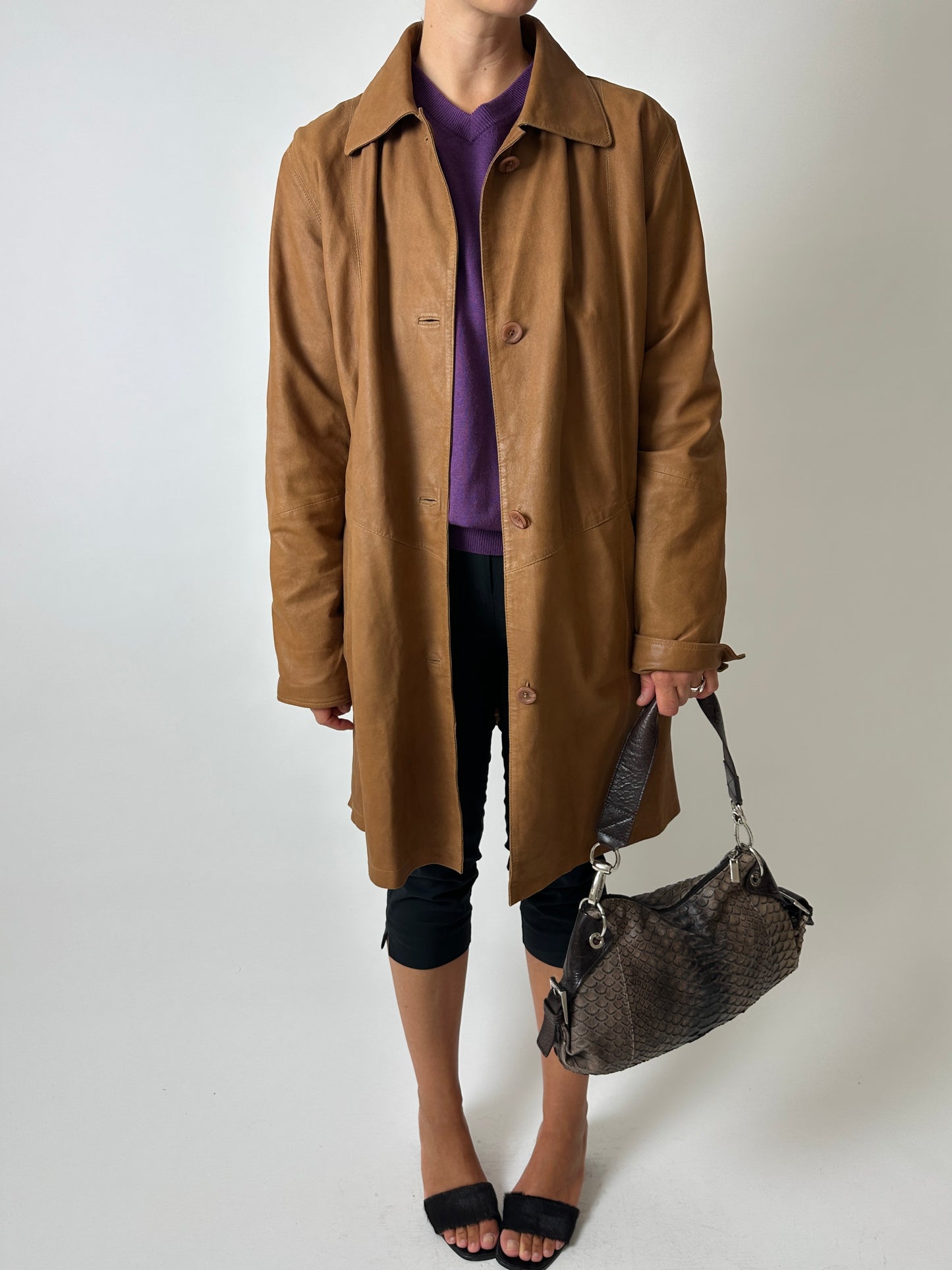 Long leather coat | Brown