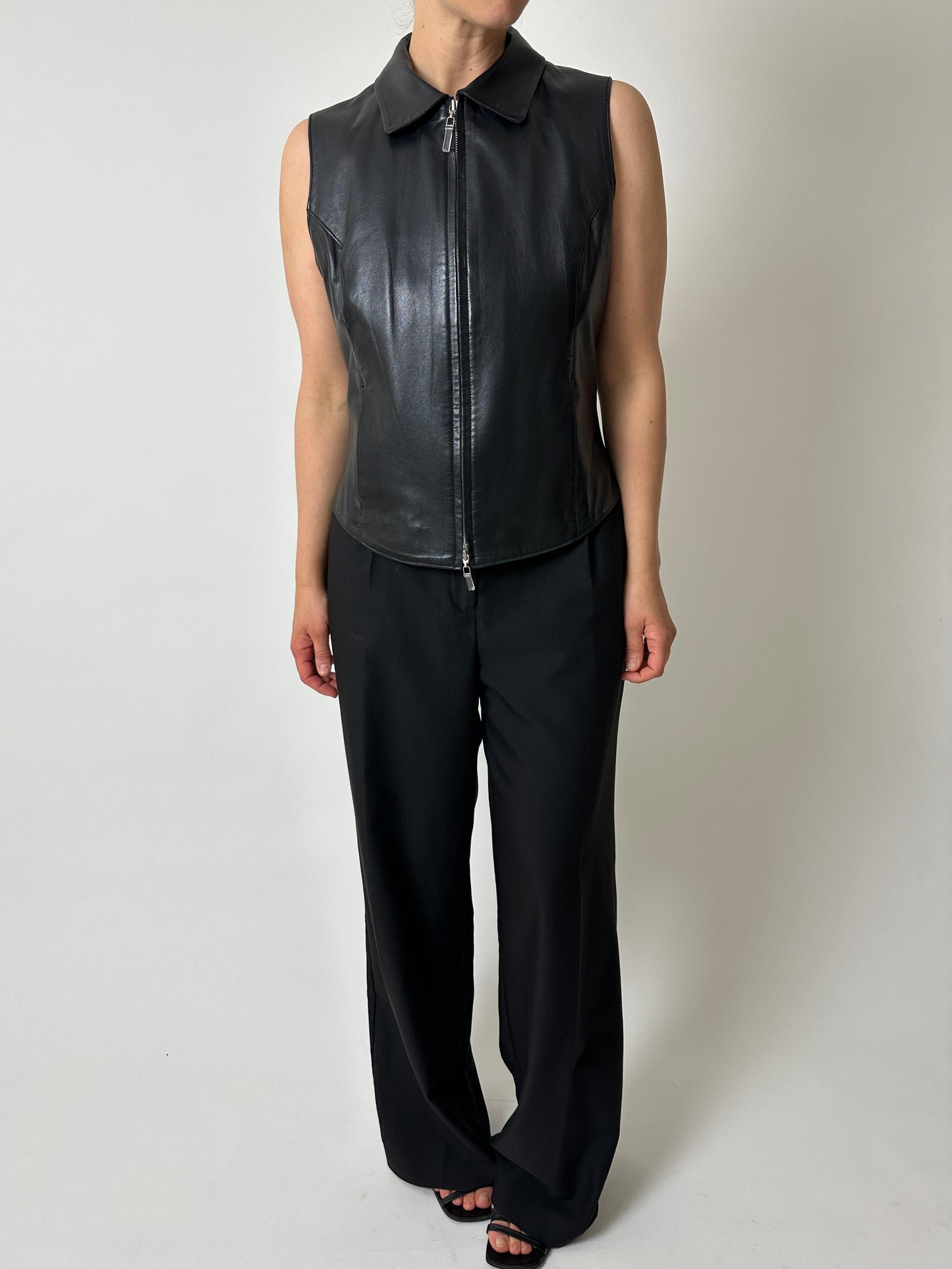Leather zip vest | Black
