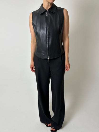 Leather zip vest | Black