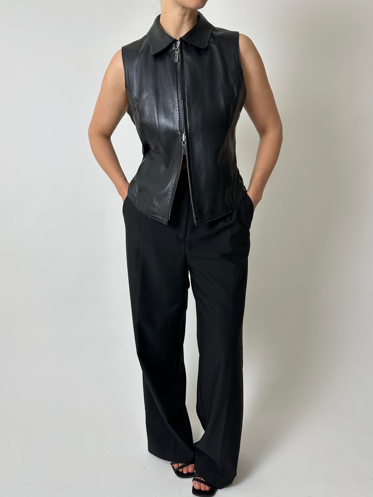 Leather zip vest | Black