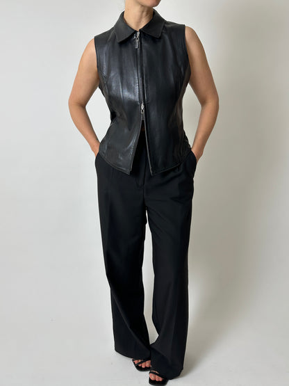 Leather zip vest | Black