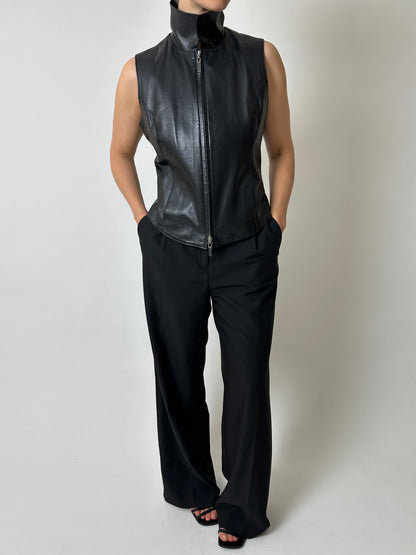 Leather zip vest | Black