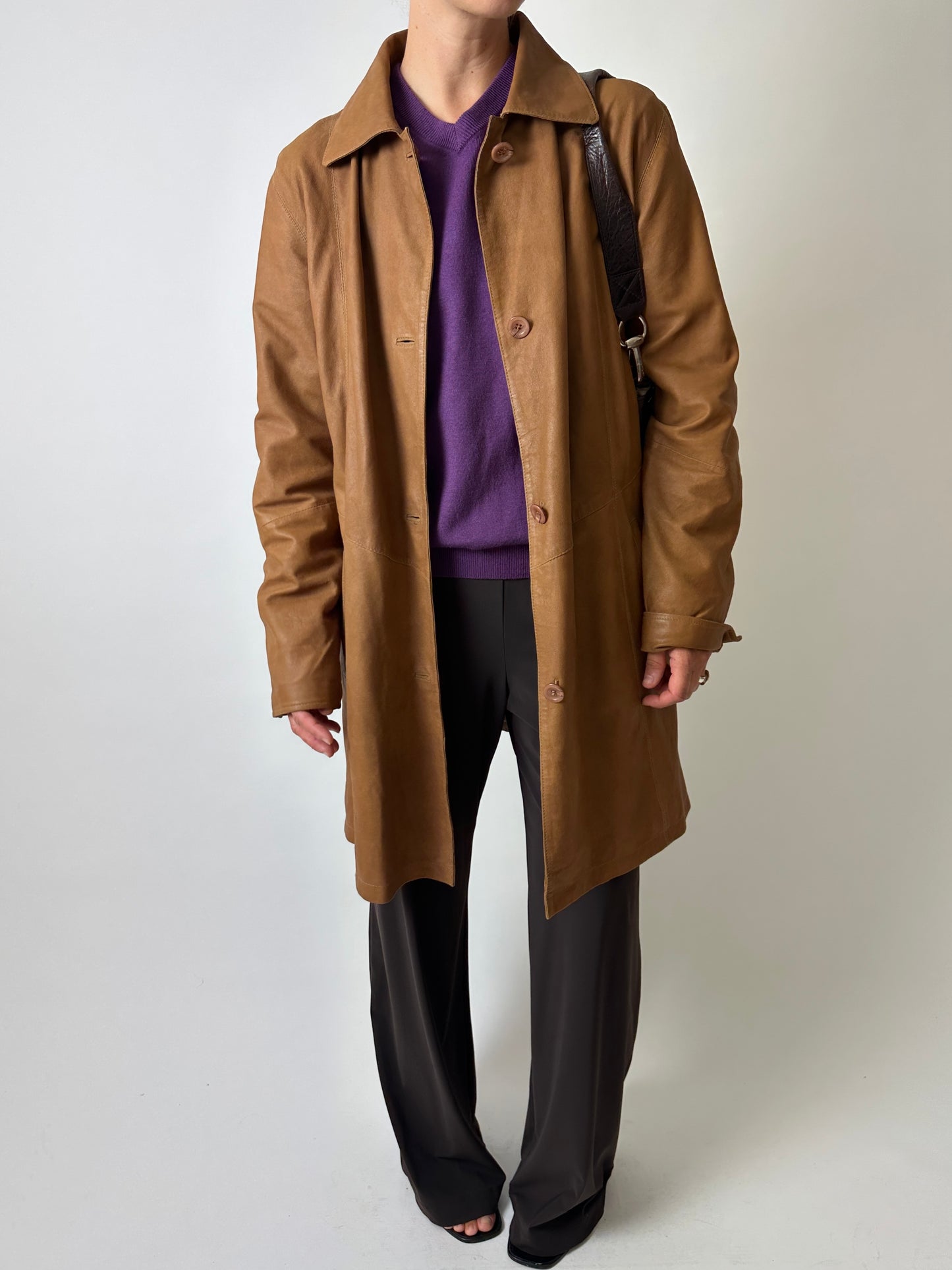 Long leather coat | Brown