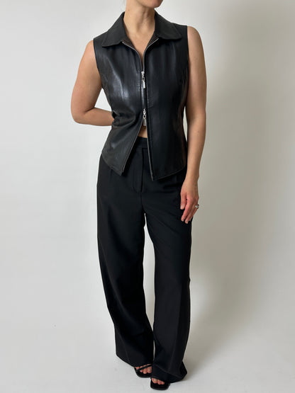 Leather zip vest | Black
