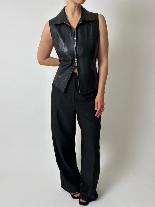 Leather zip vest | Black